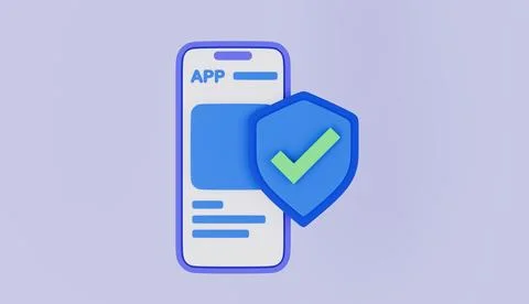Mobile security app on the phone screen, Smartphone with protection shield 스톡 일러스트