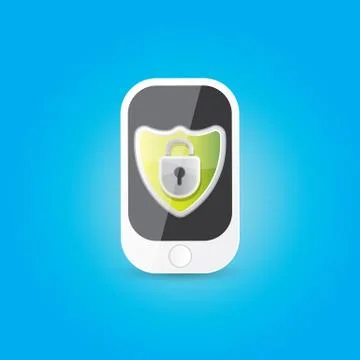 Mobile security app screen with shield and lock Stock Illustration