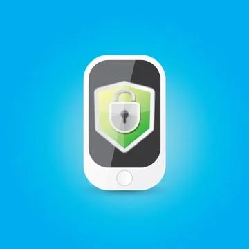 Mobile security app screen with shield and lock Stock Illustration