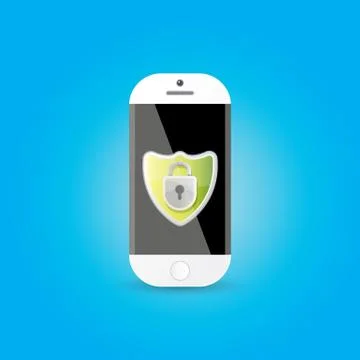 Mobile security app screen with shield and lock Stock Illustration