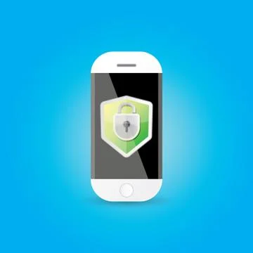 Mobile security app screen with shield and lock Stock Illustration