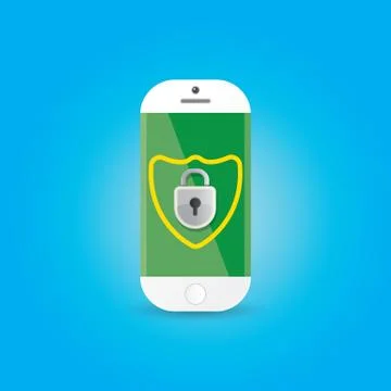 Mobile security app screen with shield and lock Stock Illustration