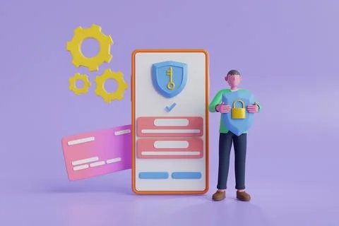 Mobile security app on smartphone screen. Illustrazione stock