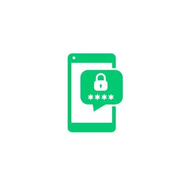 Mobile security, authentication with smartphone, password access icon on whit Stock Illustration
