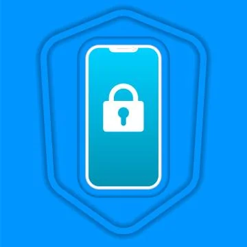 Mobile security banner smartphone on shield Stock Illustration