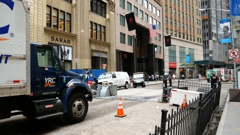 Mobile security barrier in lower Manhattan Stock Footage 99391530