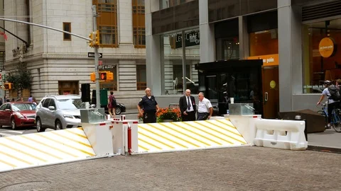 Mobile security barrier in lower Manhattan Stock Footage 100946275