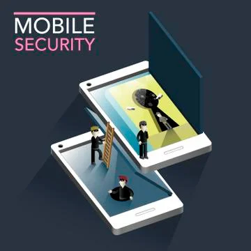 Mobile security concept flat 3d isometric infographic イラスト素材
