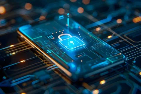 Mobile security concept with padlock icon Foto stock