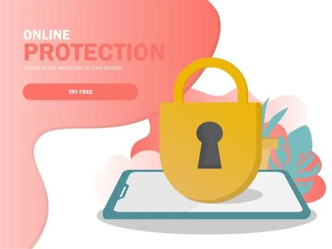 Mobile security, data protection concept. Modern flat design graphic elements Illustrazione stock