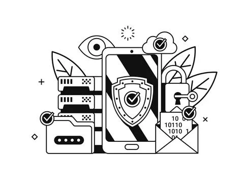 Mobile Security Firewall Cyber Protection Scene Stock Illustration
