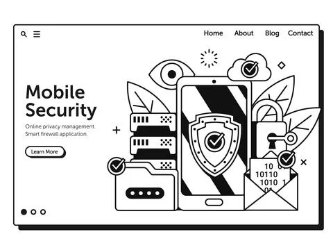 Mobile Security Firewall Cyber Protection Scene Stock Illustration