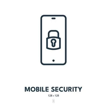 Mobile Security Icon. Smart Phone, Safety, Protection. Editable Stroke Stock Illustration