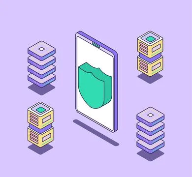 Mobile security isometric vector illustration. Data save concept Stock Illustration
