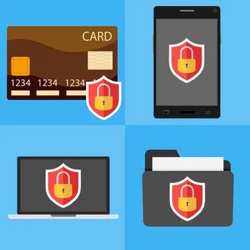 Mobile security, laptop security, credit card security 스톡 일러스트