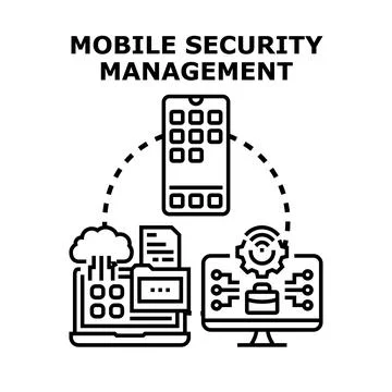 Mobile security management concept protecting digital data and devices Stock Illustration