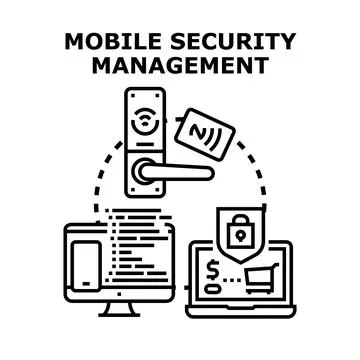 Mobile security management protecting digital and physical assets concept Stock Illustration