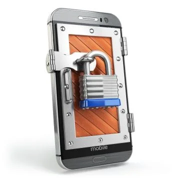Mobile security or protection concept. Smartphone with padlock. Illustration