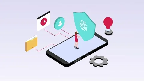 Mobile Security with Shield, Fingerprint, and Digital Connections on Smartp.. Stock Footage 302529690