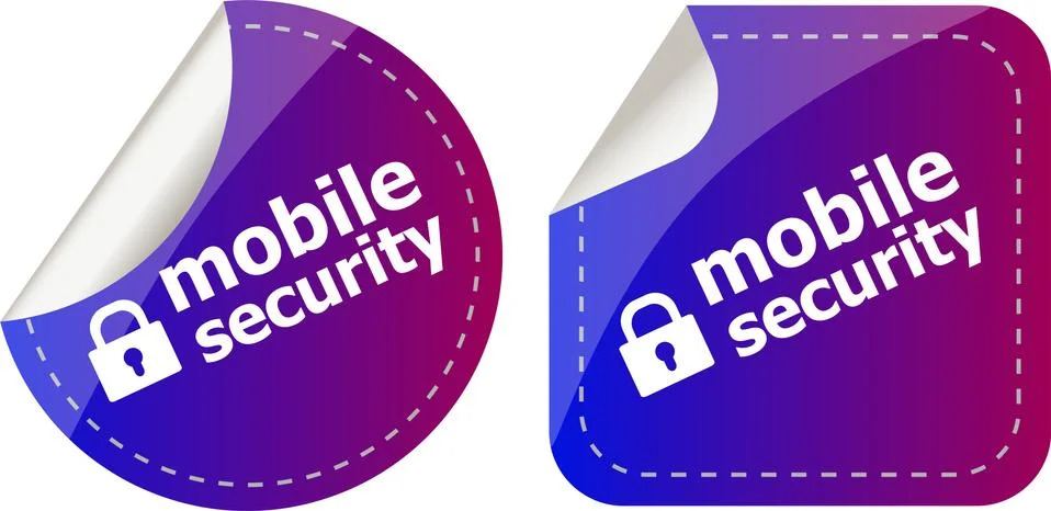 Mobile security stickers label tag set isolated on white Stock Illustration