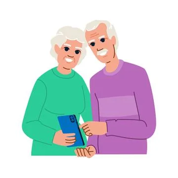 Mobile seniors using phone vector Stock Illustration