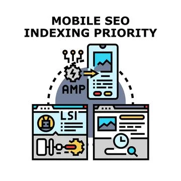 Mobile seo indexing priority optimizing website content Stock Illustration