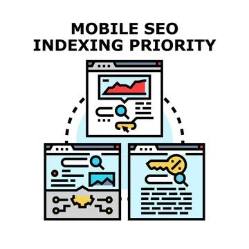Mobile seo indexing priority optimizing website performance Stock Illustration