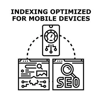 Mobile seo strategy for search engine indexing optimization Stock Illustration
