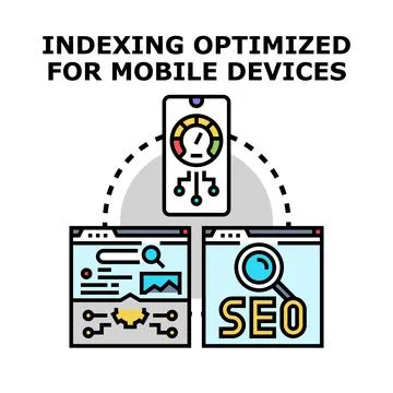 Mobile seo strategy for search engine indexing optimization 库存插图