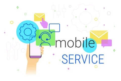 Mobile service and technical support on smartphone concept illustration Illustrazione stock