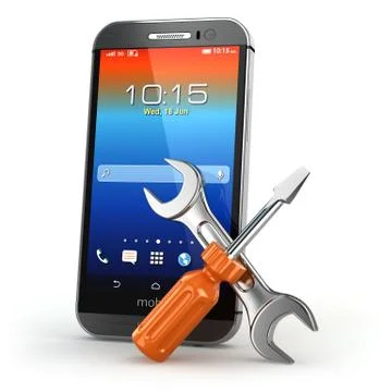 Mobile service concept. smarthone with tools. Stock Illustration
