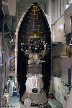 In the mobile service tower on Pad 17-B at Cape Canaveral Air Force Statio... Stock Photos