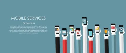 Mobile Services Vector illustration. Flat computing background Stock Illustration
