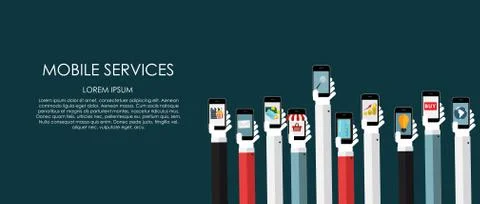 Mobile Services Vector illustration. Flat computing background Stock Illustration