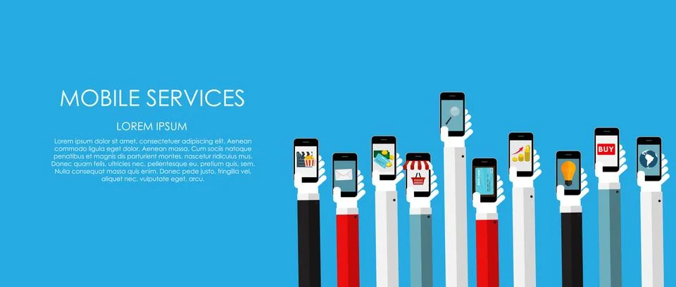 Mobile Services Vector illustration. Flat computing background Illustrazione stock