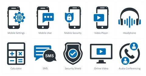 Mobile settings, mobile chat, mobile security Stock Illustration