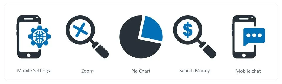 Mobile settings, zoom, pie chart Stock Illustration