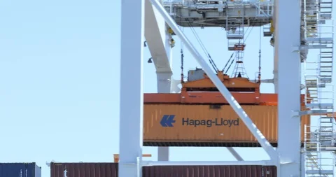 Mobile Shipping Container Cranes Move Quickly Towards Loading Stock Footage 129227494