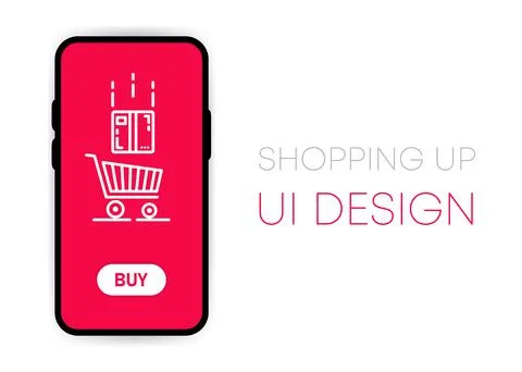 Mobile shoping app UI vector mockup on smartphone screen. Social network desi Stock Illustration