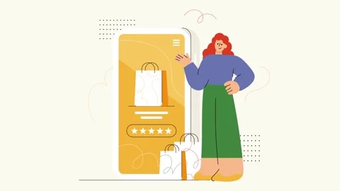 Mobile Shopping and Customer Satisfaction Illustration Stock Footage 333693227