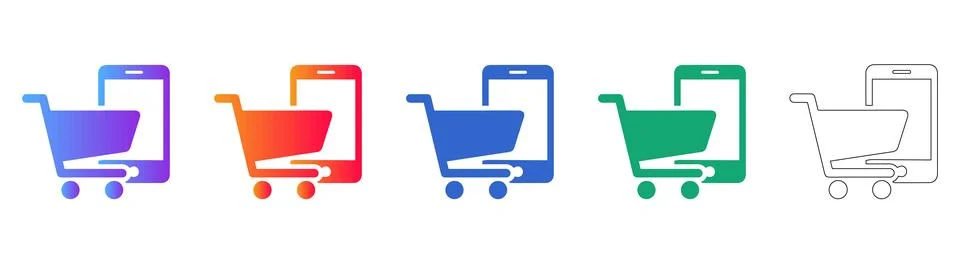 Mobile Shopping and E commerce Cart Icons Stock Illustration