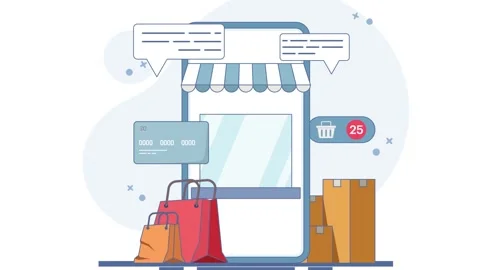 Mobile Shopping App and E-commerce Delivery Illustration Stockbeeldmateriaal 333693248