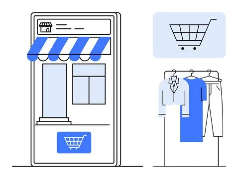 Mobile Shopping App Interface with Clothing Storefront and Shopping Cart Icon Stock Illustration