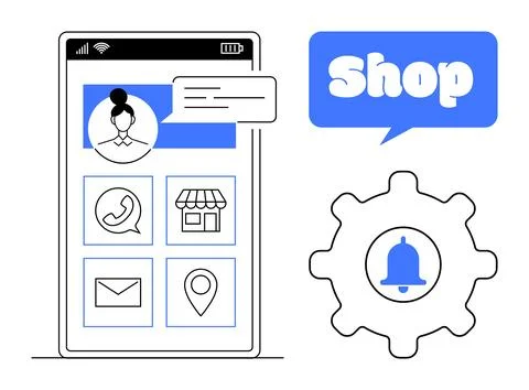 Mobile Shopping App Interface with Notification and Shop Features Stock Illustration
