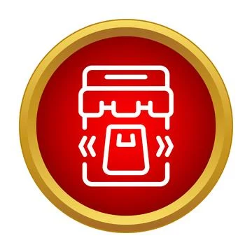 Mobile shopping app with retail store facade icon Stock Illustration