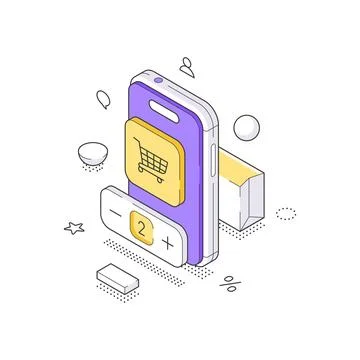 Mobile Shopping Application And E-commerce Service Isometric Vector Illustr.. Stock Illustration