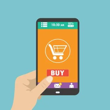 Mobile shopping button, flat design. Stock Illustration