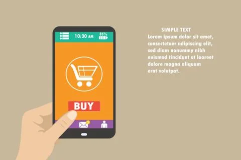 Mobile shopping button, flat design. Stock Illustration