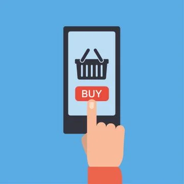 Mobile shopping button, flat design Stock Illustration