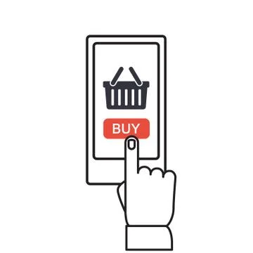 Mobile shopping button, flat design Stock Illustration